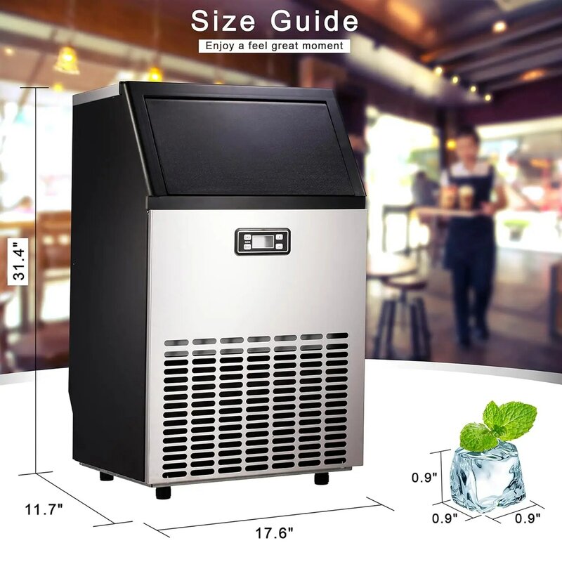 Electric Stainless Steel Ice Maker, 100 lb/day, 48 lb capacity, for restaurants, bars, homes and offices