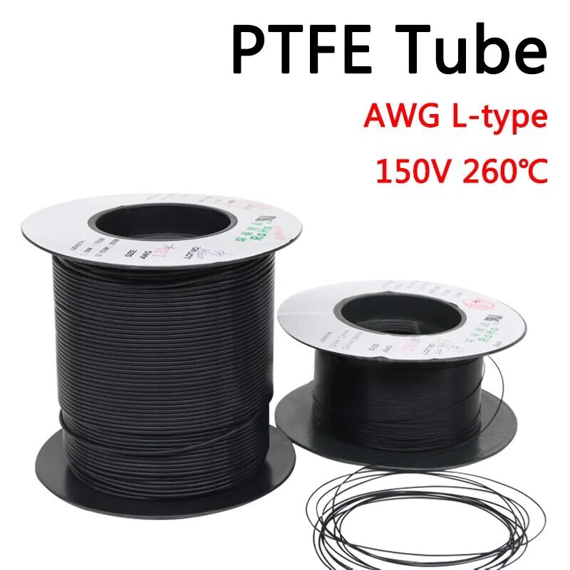 AWG L tipo Tubo de PTFE preto, parede capilar de PTFE, espessura 0.15/0.2/0.3mm, 150V, identificação de 1m