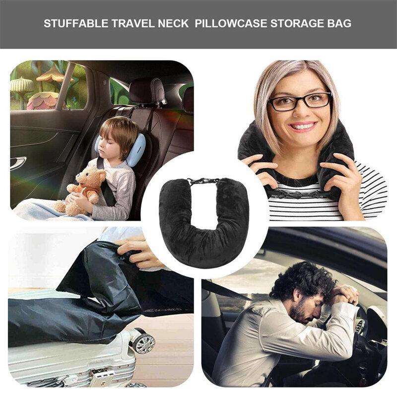 Almofada de pescoço recarregável portátil, economia de espaço, flanela ajustável, confortável, flanela para carro, trem, avião