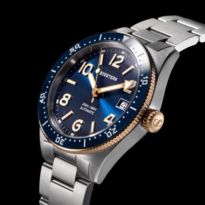 SEESTERN-S434 Relógio de mergulho masculino NH35 Movimento automático, 200m relógios de pulso mecânicos impermeáveis, safira luminosa, esqueleto V2