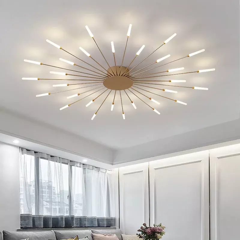 Nordic Gold โคมไฟระย้า LED โคมไฟเพดานสำหรับห้องเรียนห้องนอน Foyer ห้องครัว Villa Apartment ในร่ม Lampu Penerangan Rumah
