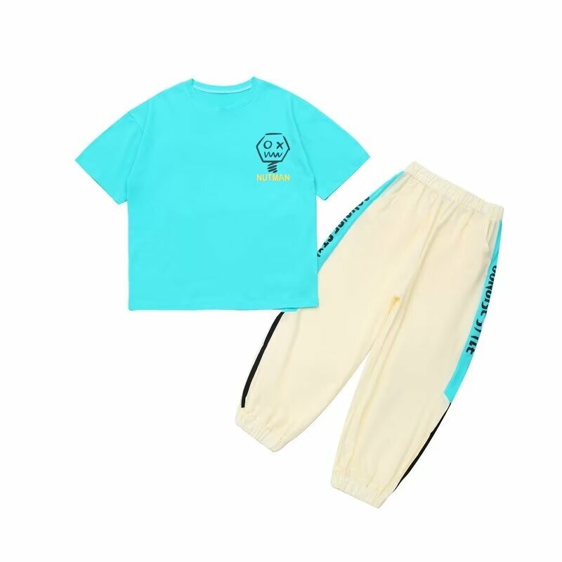 Summer Boys Girls Set Kids Breathable T-shirt Sports Pants 2 Piece Set Korean High Street Fashion  High Quality Children's Suit