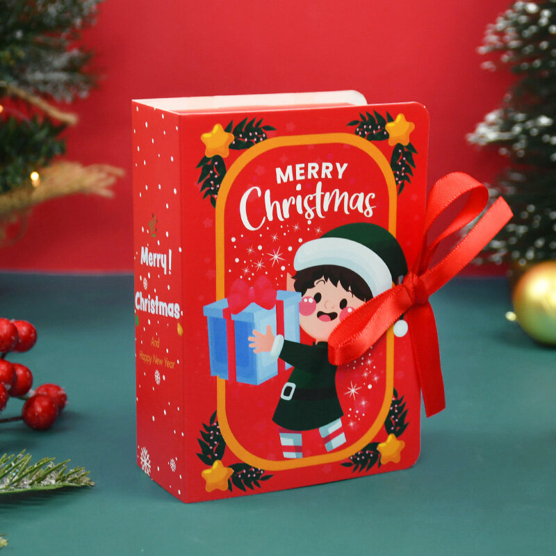 Caja de regalo de navidad con forma de libro de papá noel, caja de dulces de negocios de navidad, embalaje DIY, 13x9x4,5 cm, regalo de año nuevo, envío directo, 1 juego