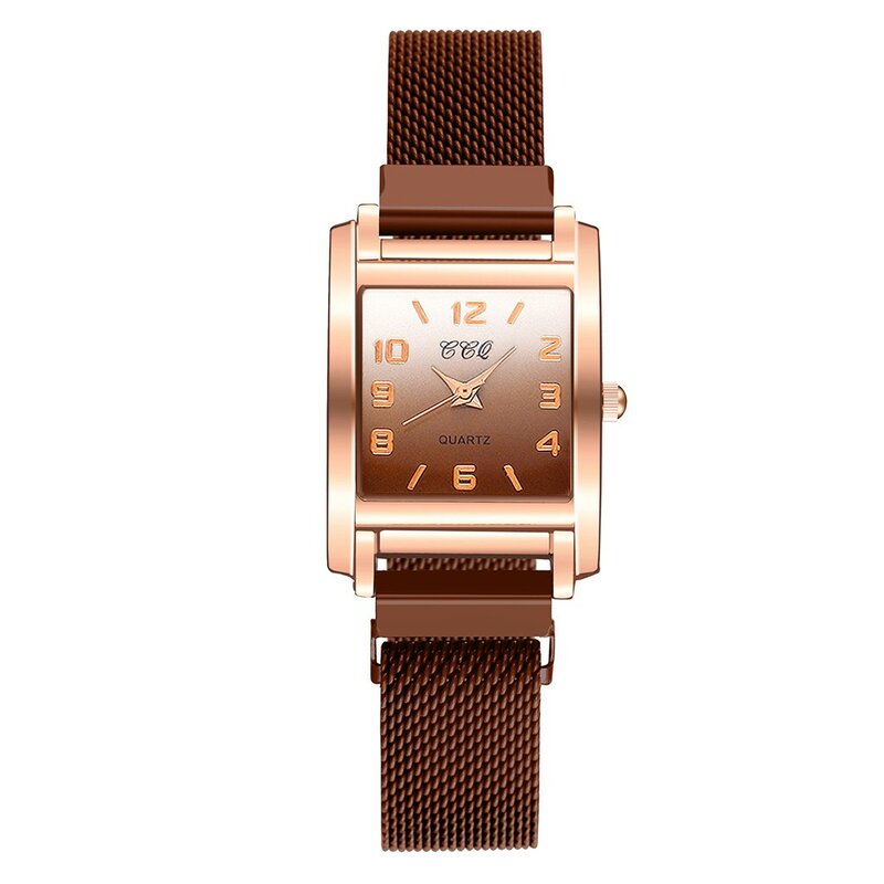 Fashionable Geometric Gradient Dial Black Leather Strap Women'S Alloy Quartz Watch Women'S Traditional Retro Square Watch
