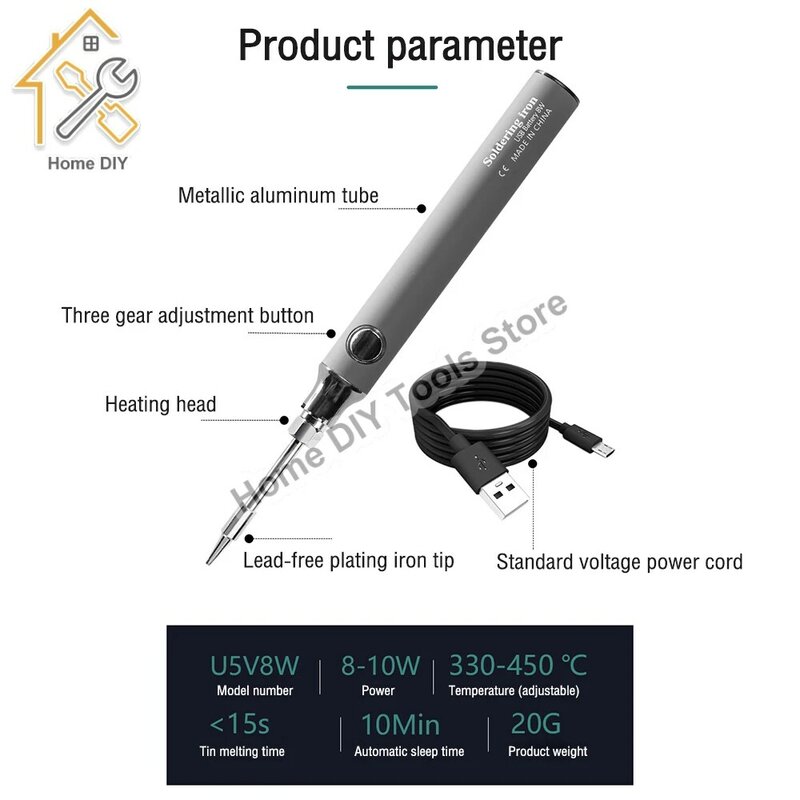 Electric Soldering Iron Adjustable Temperature 330-450 DC5V 8-10W USB Rechargeable Portable Wireless Electric Soldering Iron Kit
