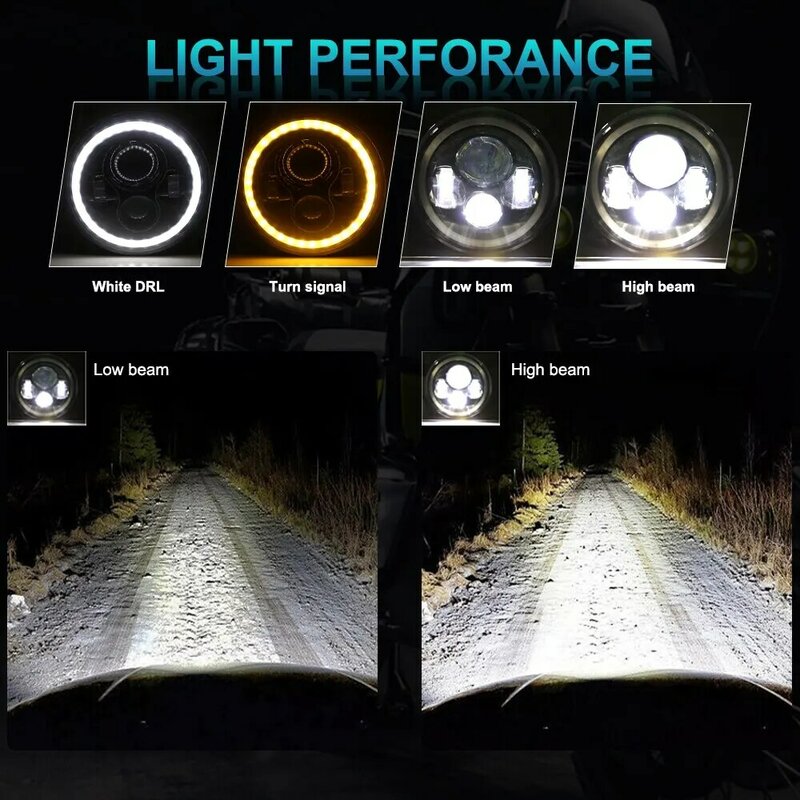 2szt Moto Car Led 7-calowy reflektor LED DRL H4 Hi-Lo z reflektorem motocyklowym Halo Angel Eyes do Lada Niva 4X4 Uaz 12V 24V