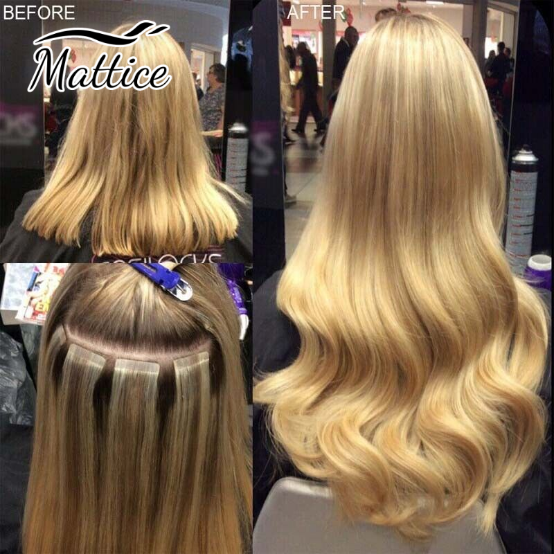 Tape in Hair Extensions Human Hair Weft Balayage Dark Brown to Bleach Blonde Highlighted Straight Real Hair Extensions