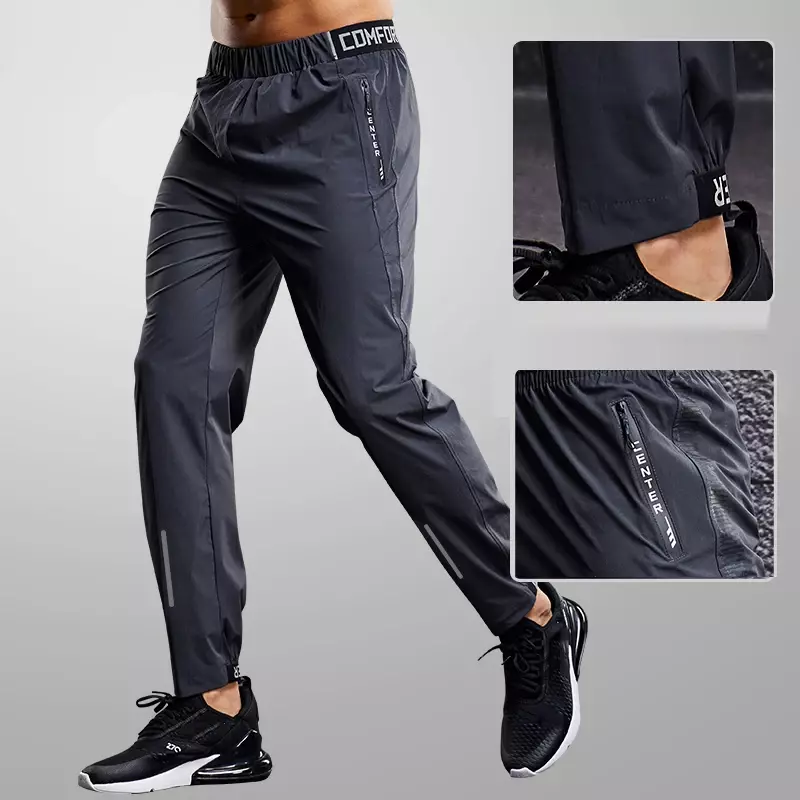 Быстросохнущие спортивные штаны, Мужские штаны для бега с карманами на молнии, тренировочные джоггеры, спортивные брюки, повседневные спортивные штаны для фитнеса