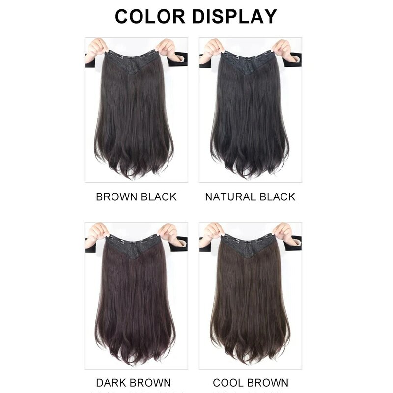 Long Straight Hair Extensions Clip in Hair Extensions for Asian Women Synthetic V-Shape Hairpiece One Piece with 4 Clips