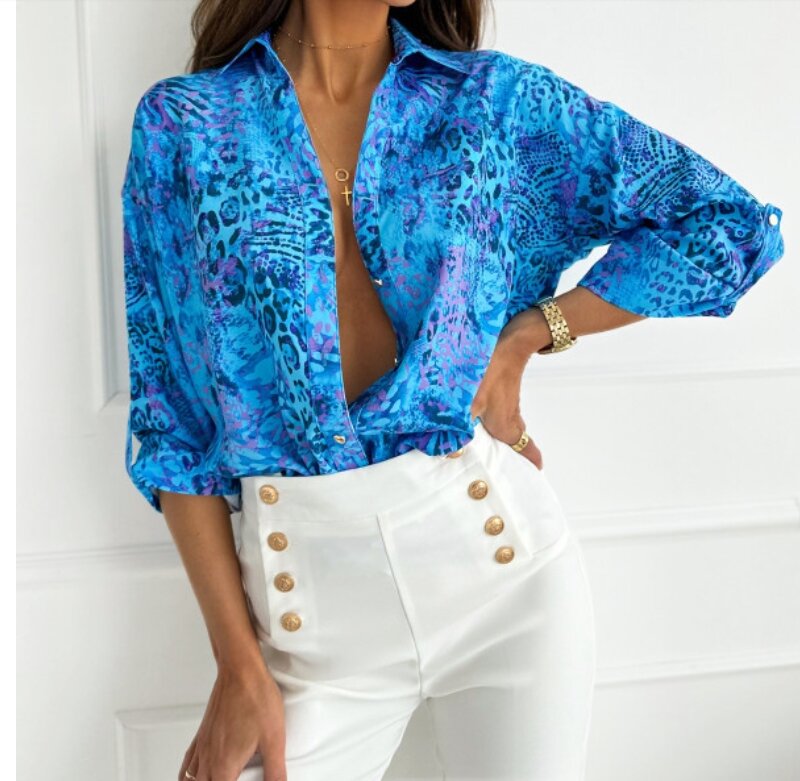Blusa informal de manga larga con estampado a rayas para mujer, camisa elegante ajustada con botones para oficina, primavera y otoño, 2023