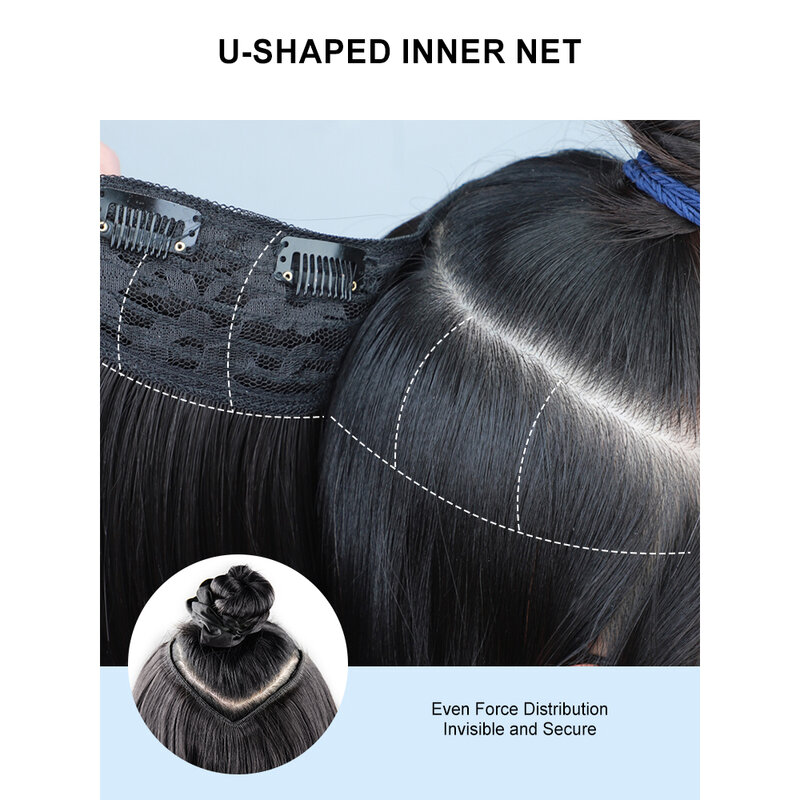 U-shaped Hair Extension Synthetic Hair Long Wavy Clip in Hair Extensions Natural Black Hair Pieces for Asian Women