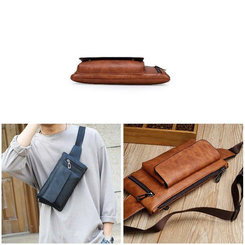 Men Chest Bag PU Leather Sling Shoulder Backpack Crossbody Bags Casual Resistant