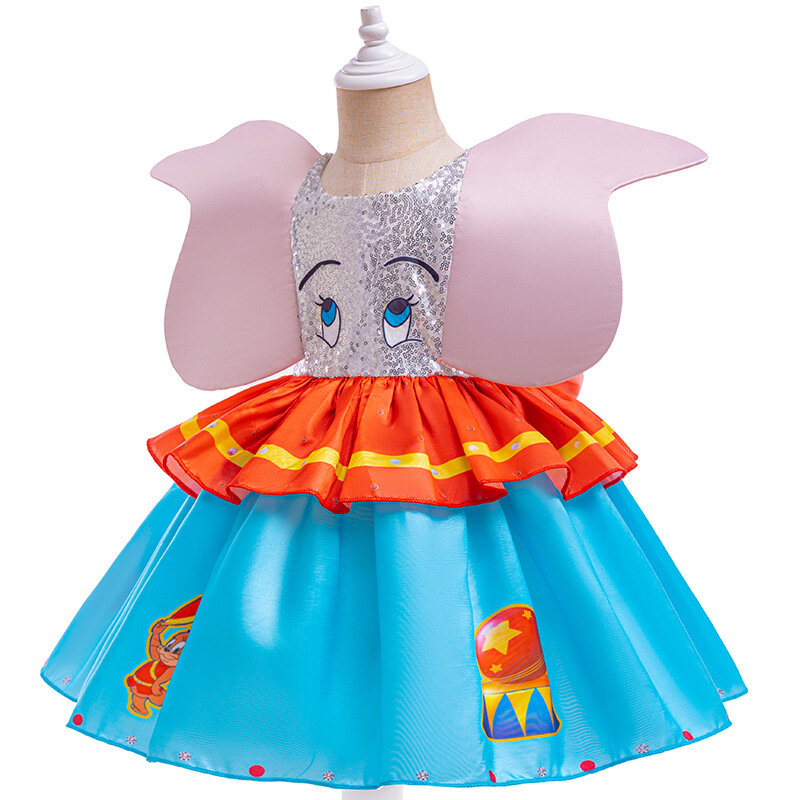 فستان دمبو تأثيري مع أذن كبيرة فيل ذبابة للأطفال ، تمويه فساتين للفتيات الصغيرات ، ملابس أداء مسرحي لرياض الأطفال ، مجموعات كرنفال