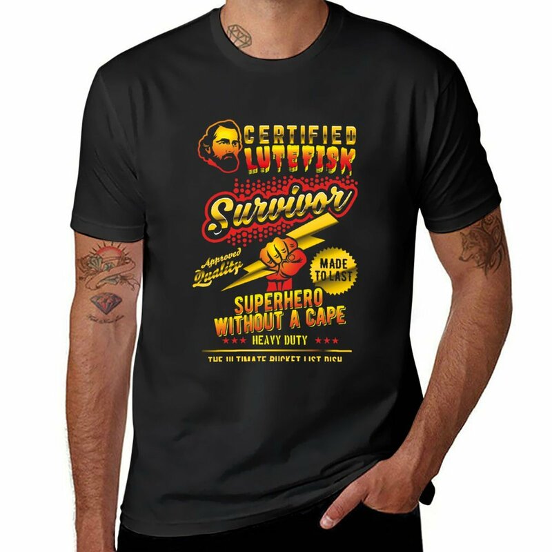 Lutefisk Survivor T-shirt for Boys, Camisa Animal Print, Oversized, Branco, Design, T-shirt masculina