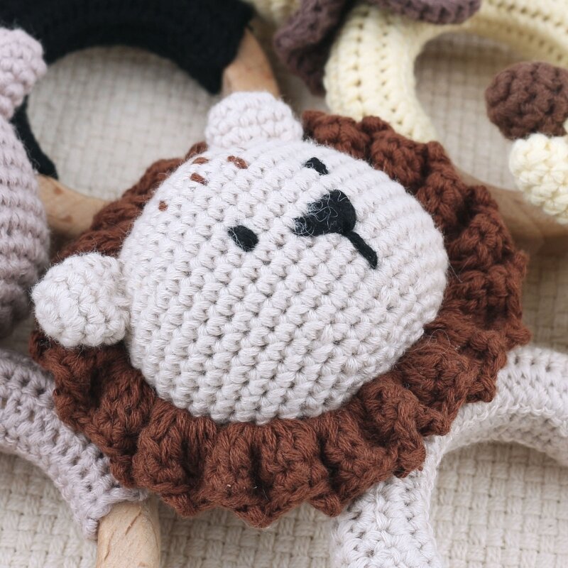 Anneau dentition en Crochet Portable, hochet en tricot pour bébé, anneau dentition en bois fait à main