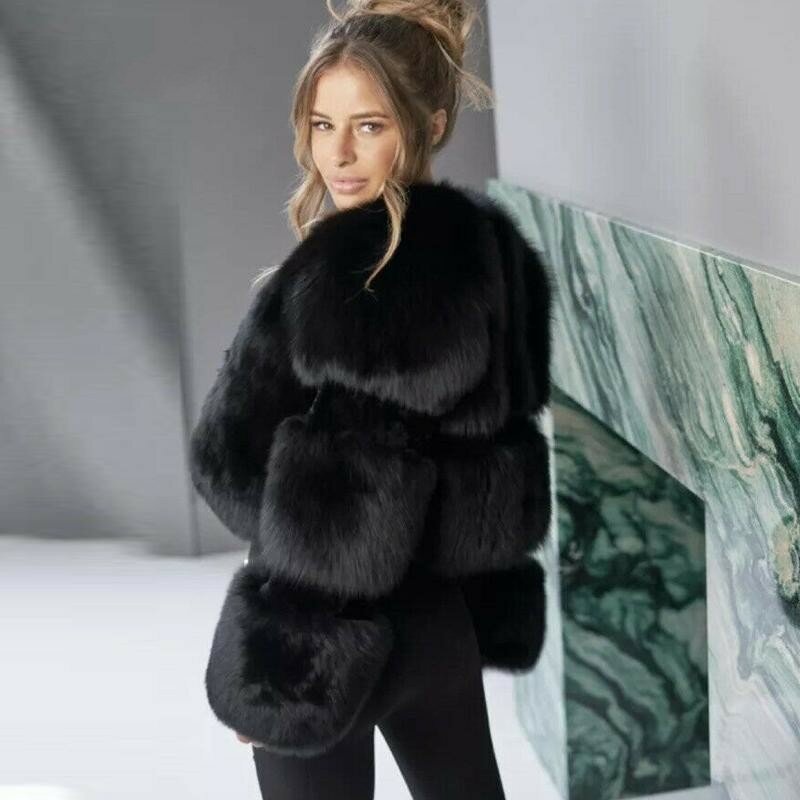 Jaket bulu baru musim dingin 2023 pakaian wanita jaket bulu wanita atasan kerah sambungan, warna Solid mode temperamen