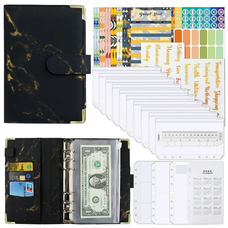 Money Budget Planner Binder com Zipper, Caixa Envelopes para Orçamento, Organizador para A6