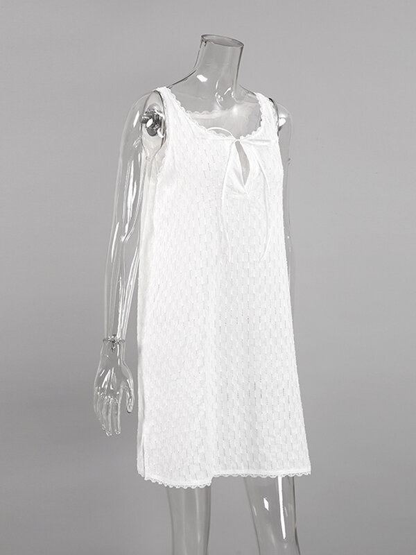 Hiloc-Robe de nuit sexy en dentelle patchwork pour femme, vêtements de nuit en coton, mini robe blanche, lingerie féminine, 2024