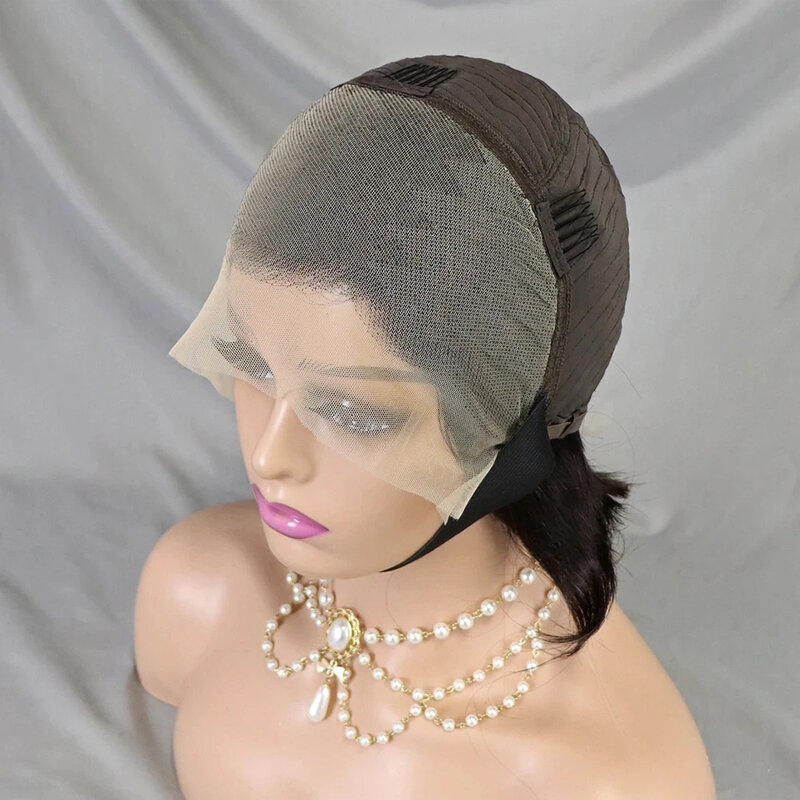 Pixie Cut Cabelo humano reto curto para mulheres, perucas frontais de renda, cabelo remy sem cola, pronto para usar, 13x4, 99J