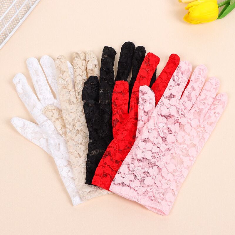 Women Driving Goth Party Bride Lace Gloves Sunscreen Gloves Hollow-Out Mittens UV Protection Gloves