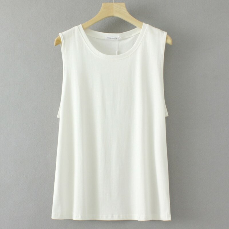 2023 Summer Clothes Women Tank Top Plus Size O-Neck Sleeveless Cotton Casual Solid Color Outer Wear Vest Curve S62 F1314