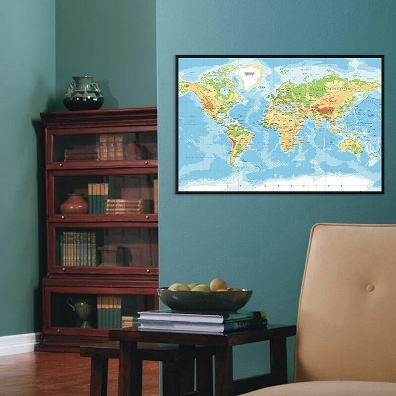 Polityczna mapa fizyczna świata 90*60cm bez zanikającej mapy świata klasyczna edycja bez flaga kraju plakatu kultury i podróży