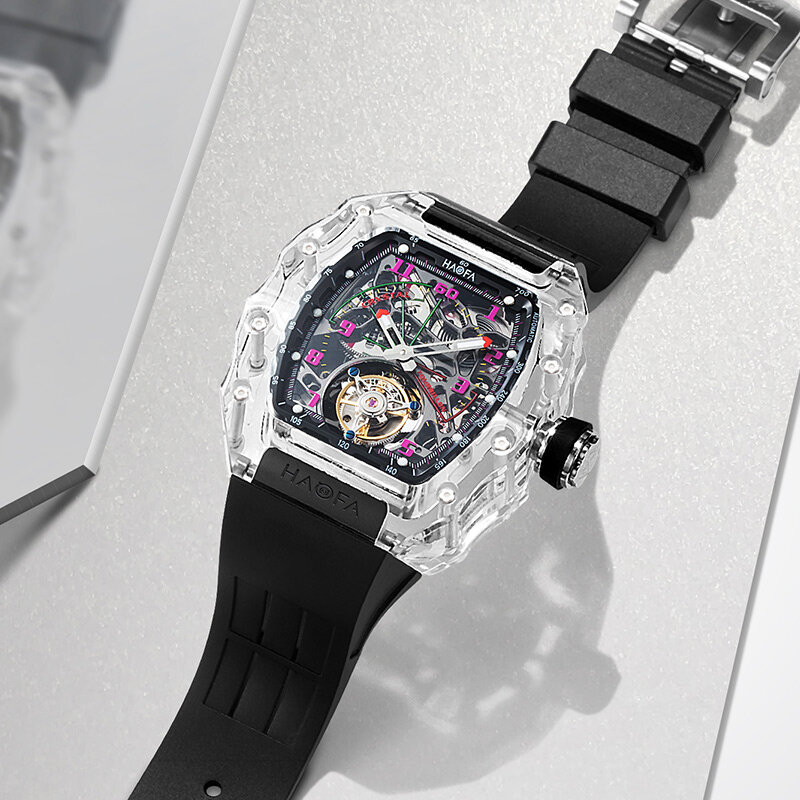 Haofa-メンズクリスタル腕時計,高級品,透明,防水,発光,自動機械式,2210
