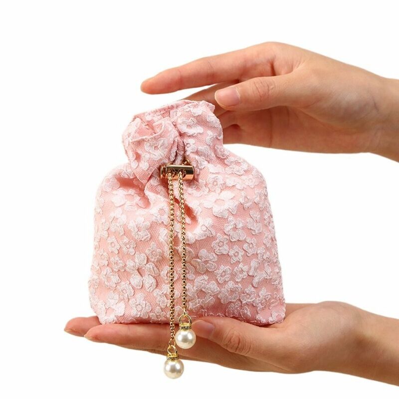 Pearl Flower Drawstring Bag Chain Korean Style Festive Sugar Bag Large Capacity Wedding Candy Bag Wedding Bucket Bag