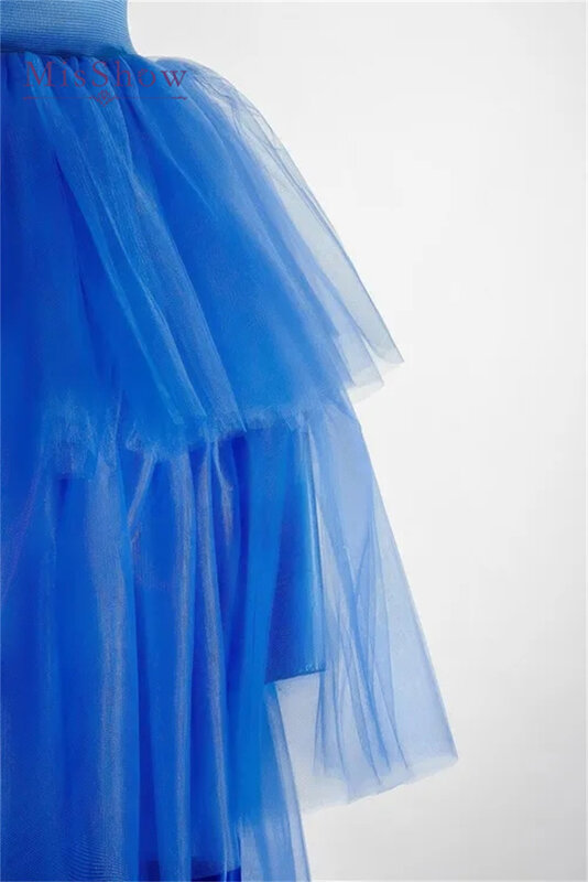 Königsblau Tüll Röcke Frauen elastische Taille Hi-Low weibliche geschichtete flauschige Prinzessin besondere Gelegenheit Hochzeits feier Tutu Rock