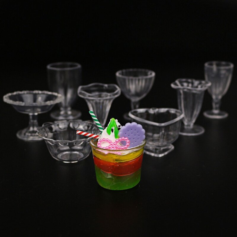 17PCS/Set 1:12 Dollhouse DIY Pretend Play Kitchenware Toy Transparent Model Toy Drink Cups Dish Miniatures Plastic Mini Cups
