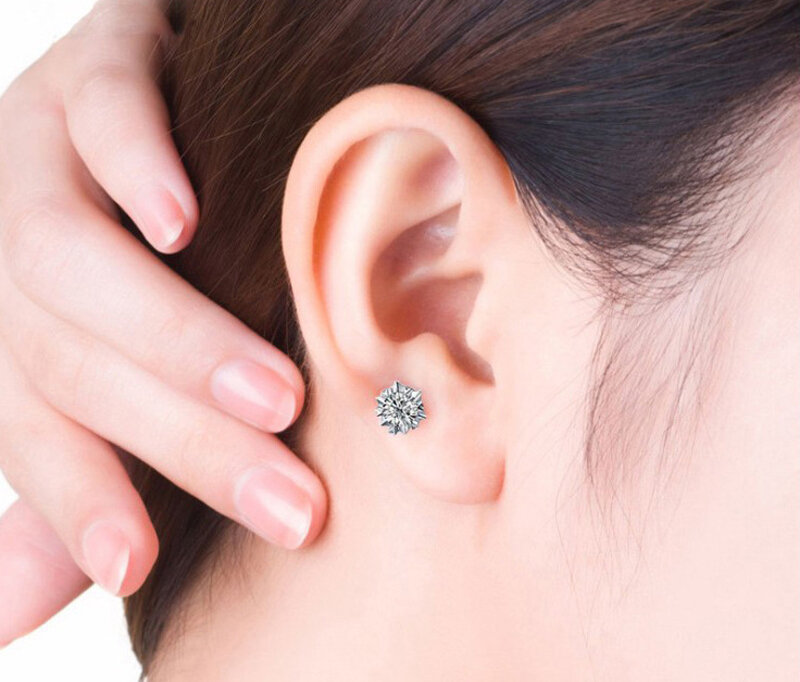 Moissanite Stud Earrings 1CT 2CT White Gold Plated Sterling Silver D VVS1 Lab Diamond Snowflake Ear Studs For Women