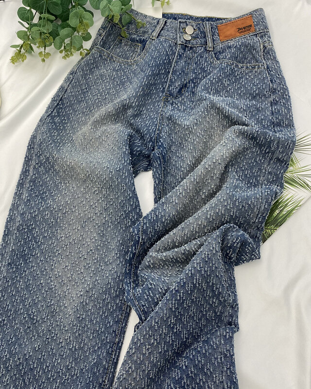 Calça retrô de perna larga de cintura alta feminina, jeans reto, solto e versátil, design de nichos sensuais, novo, primavera, 2021