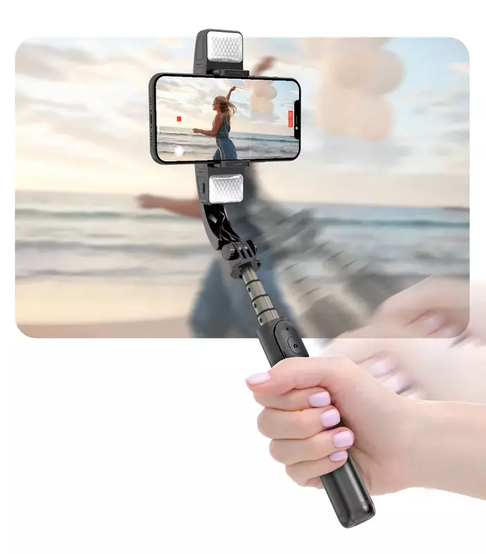 Luz de preenchimento Q08d Selfie Stick, Rotação 360, Tripé Estável, Controle Sem Fio, Gimbal Estabilizador, Novo Design