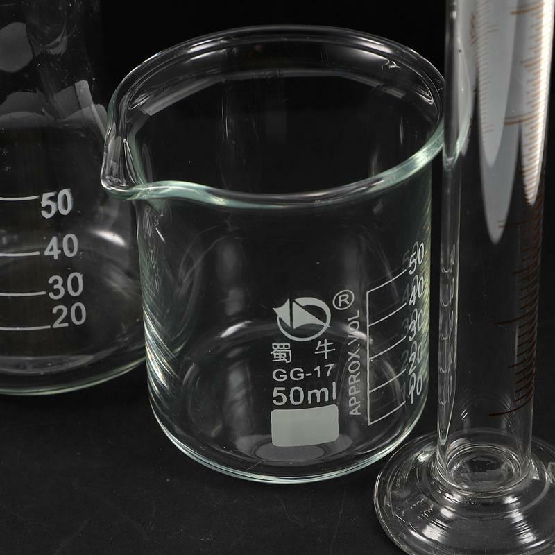 Kit d'expérimentation de tasse à mesurer, échelle graduée, bécher à intervalles, d'extraction conique de laboratoire en verre, beaucoup pour ids français, outil, 3 pièces