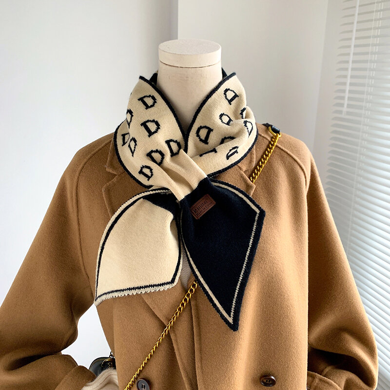 Lenço de gravata de pescoço de cashmere quente para mulher xadrez lenço de malha scarfs longo magro pequenos cachecóis bandana feminino foulard 2022