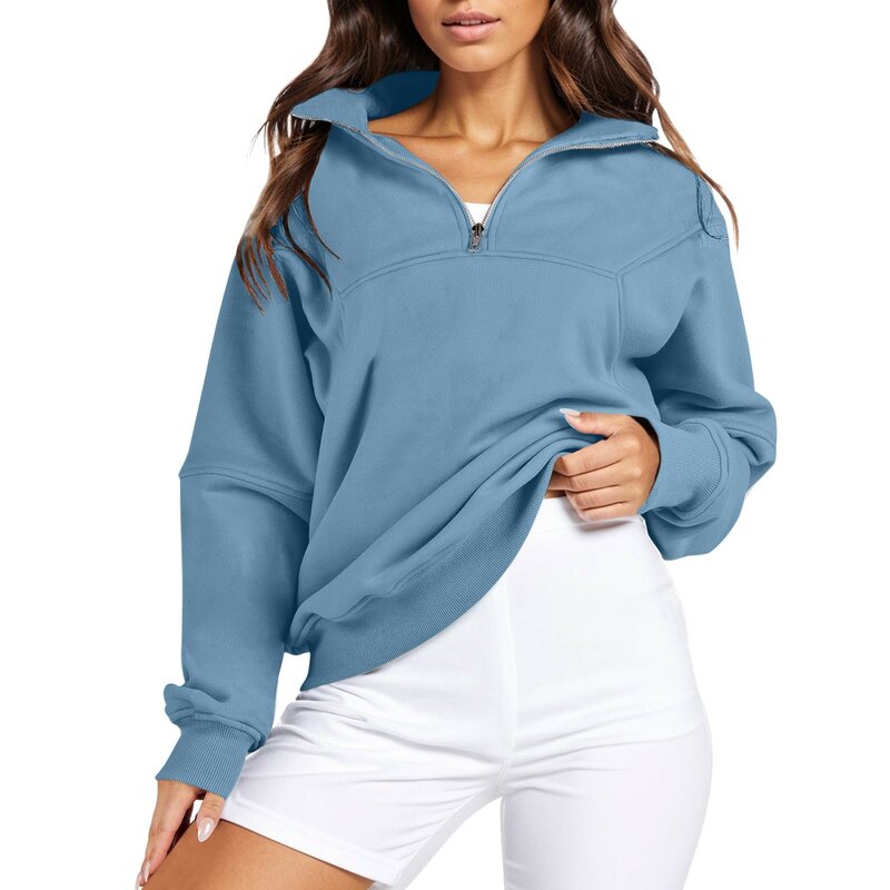2023 wanita baru hoodie kaus Y2K kerah berdiri padat setengah ritsleting Pullover besar musim gugur musim dingin hangat Semua cocok ropa de mujer