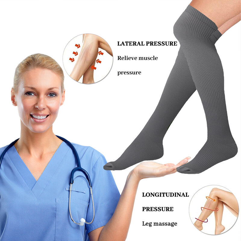 ถุงเท้ากันกระแทกสำหรับผู้ชายและผู้หญิง, เส้นเลือดขอด, ถุงเท้ายาวสำหรับบรรเทาอาการปวดขา, ความดันเข่า, เป็นกลาง, สีทึบมากกว่า KN