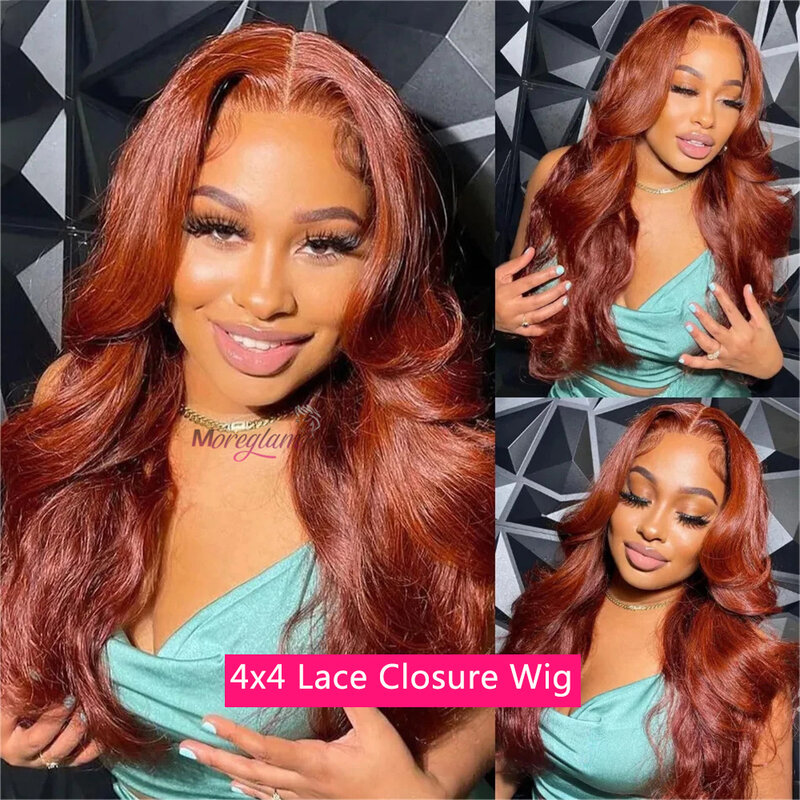 Reddish Brown Body Wave Wig 13x4 HD Lace Frontal Human Hair Wigs Peruvian Loose Deep Body Wave Wig Red Colored Human Hair Wigs