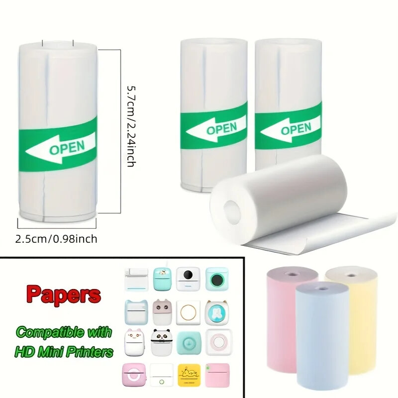 Papel autoadhesivo de etiquetas térmicas, Mini impresora de papel adhesivo colorido para impresora fotográfica inalámbrica sin tinta, 57mm