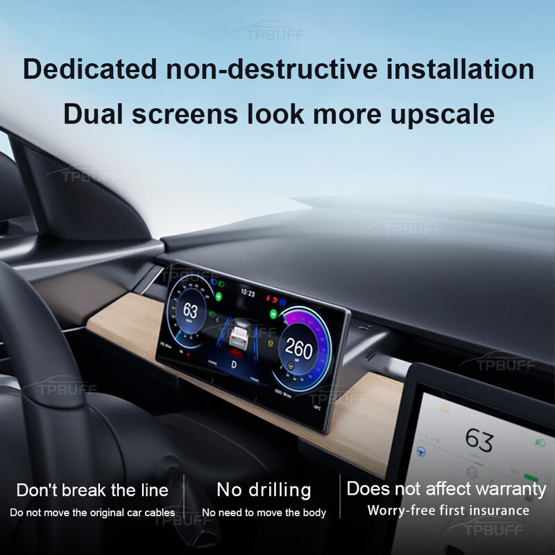 TPBUFF 2024 schermo cruscotto per Tesla Model Y Model 3 Highland Head Up Display supporto fotocamera anteriore CarPlay Android Auto 2023