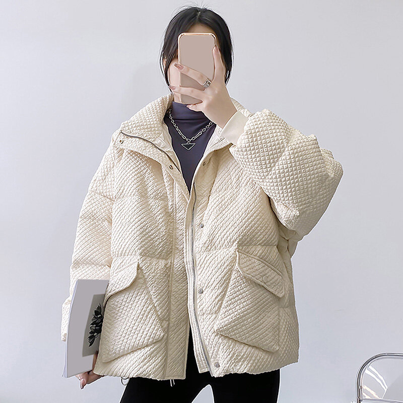 Women's Winter Down Jacket Windproof Stand Collar Loose Women Down Coat White duck down Winter Coats