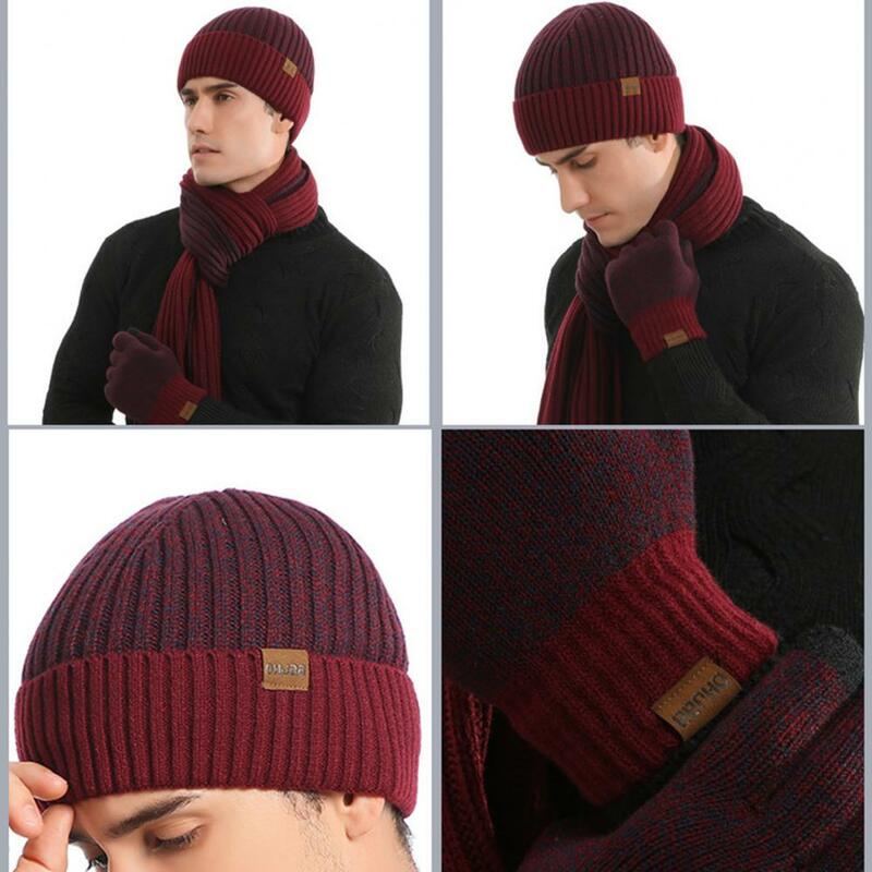 Утолщенная шапка шарф перчатки набор сверхплотная зимняя шапка бини длинный шарф перчатки для сенсорного экрана набор супер мягкие ветрозащитные для мужчин