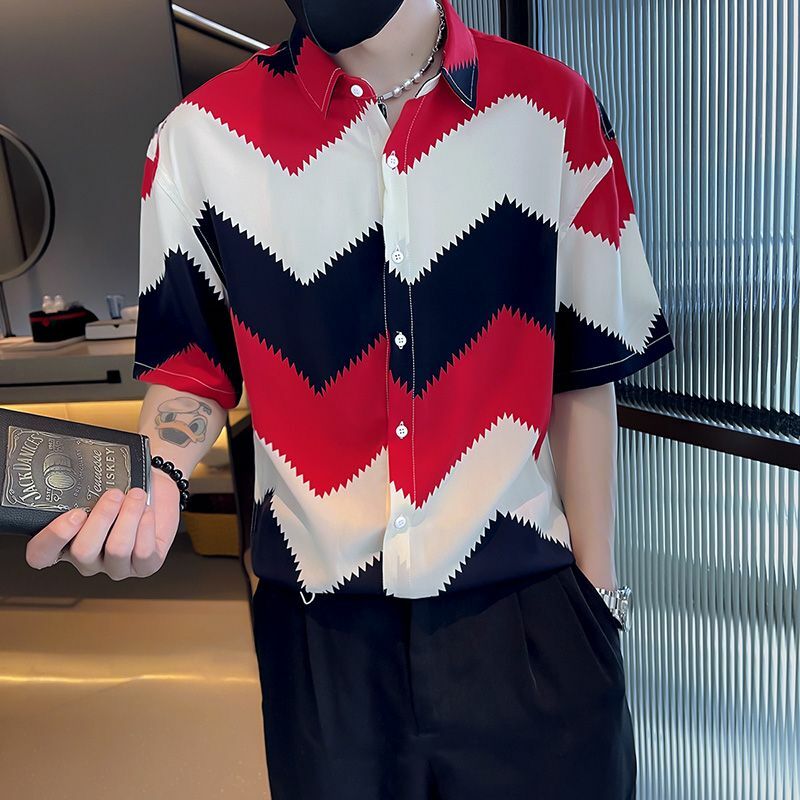 Blusa holgada de manga media con botones para hombre, ropa elegante de moda Harajuku ajustada, informal, deportiva, combina con todo, cuello en pico, 2024