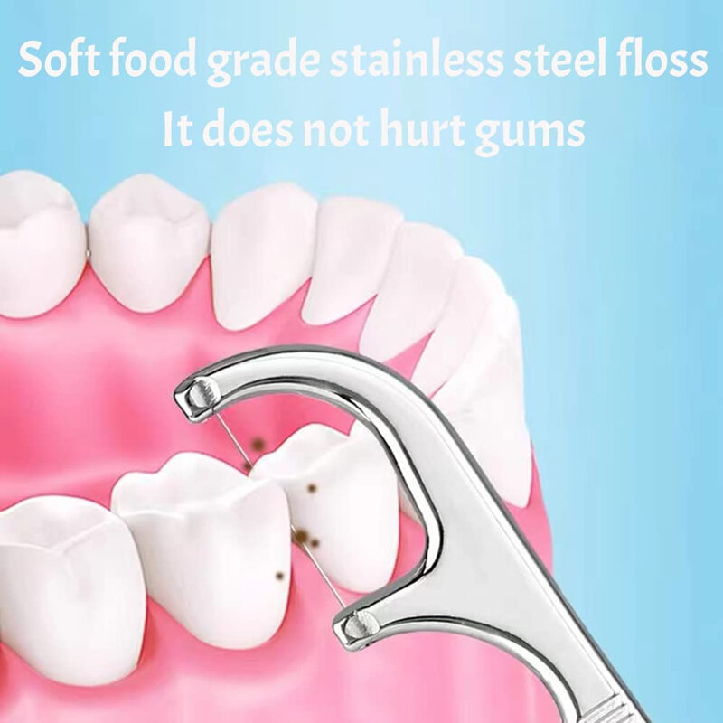Aço inoxidável conjunto de palito dente fio dental reutilizável palitos de dentes portátil toothpick floss limpeza oral ferramentas 2023
