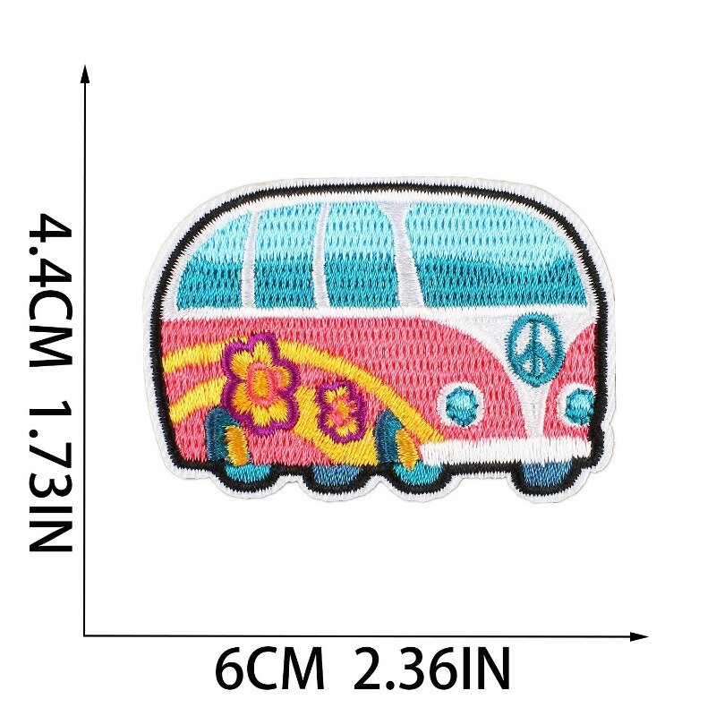 Hot Cartoon Embroidery Patch DIY Bus Rainbow Sunflower Stickers Adhesive Badges Iron on Patches   Emblem Cloth Bag Accessories