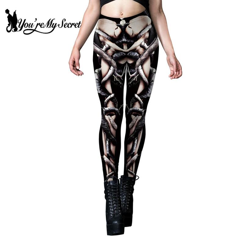 [You're My Secret] Halloween Black Skeleton 3D Printed Women's Pants Casual Clothing Trousers Slim Leggings High Waist Leggings