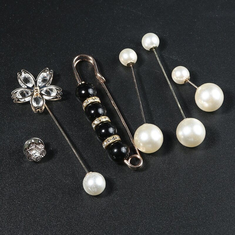 Pin Pengaman Manik-manik Mutiara Imitasi Mengkilap untuk Perhiasan Berlian Imitasi Bros Kemeja Gaun Kardigan Kerah Sweter Syal