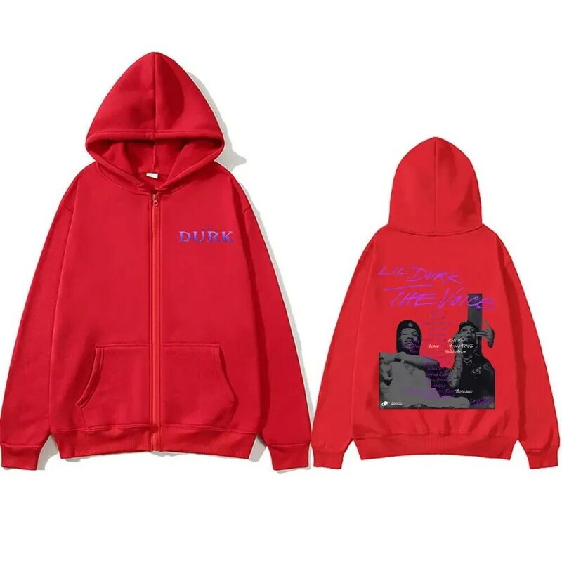 래퍼 Lil Durk 남성용 그래픽 지퍼 후디, 힙합 빈티지 오버사이즈 집업 재킷, 멋진 맨투맨 남성 패션 트렌드 스트리트웨어