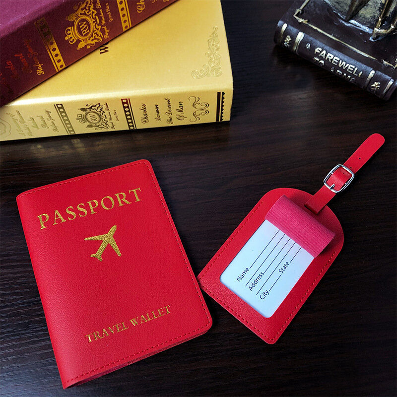 Etiqueta de equipaje de cuero PU, juego de soporte para pasaporte, funda protectora para pasaporte, Protector de pasaporte, portatarjetas de crédito de identificación portátil de viaje