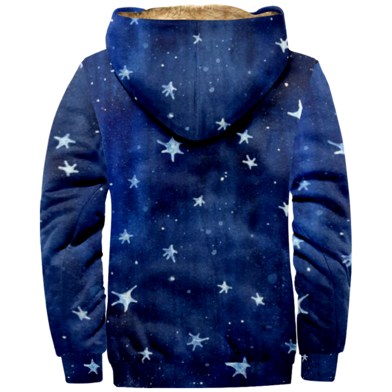Stars Print Zipper Hoodie Men's Long Sleeve Thickened Winter Coat 3D Prints Streetwear Jacket